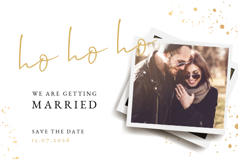 Ho ho ho Save the date kerstkaart met foto en spetters