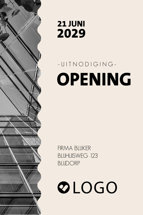 Trendy uitnodiging voor een zakelijke opening met golvend fotokader