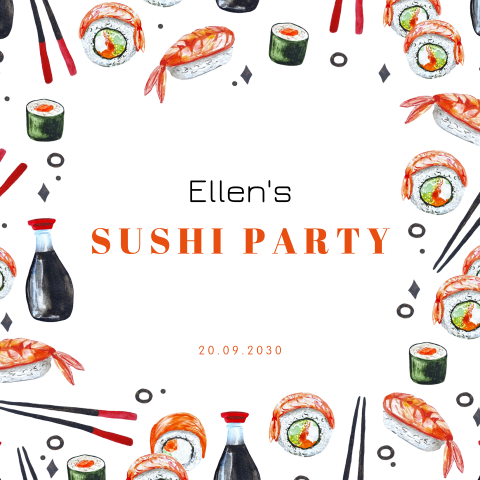 Verjaardag uitnodiging voor een sushi party