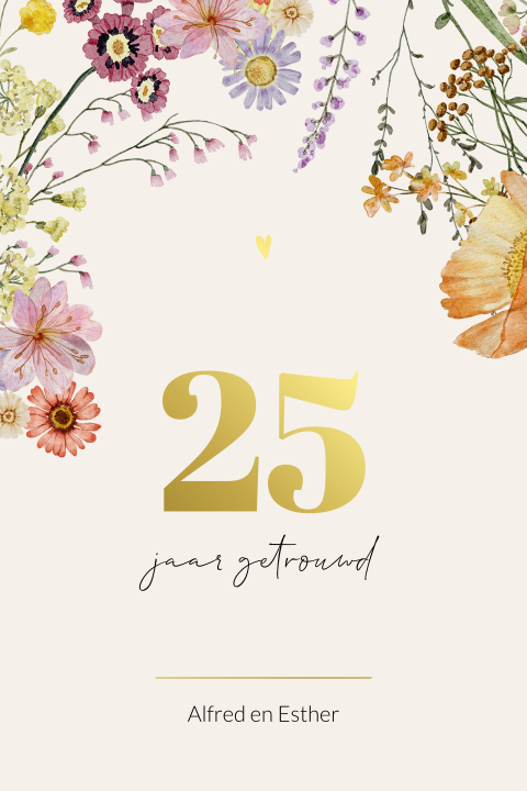 Luxe en kleurrijke 25 jaar getrouwd uitnodiging met bloemen