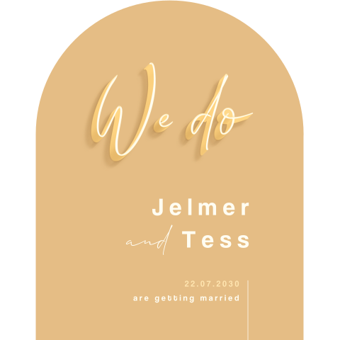 Originele vorm trouwkaart met tekst We do