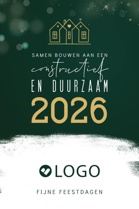 Zakelijke kerstkaart huisjes en logo voor bouw en makelaars branche