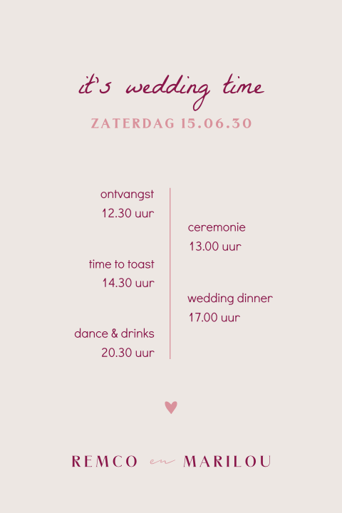 Basic huwelijksuitnodiging met tijdlijn en kartonlook