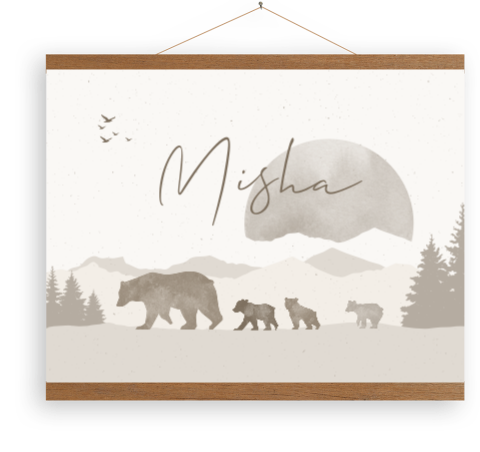 Unisex canvasposter met beren en berglandschap