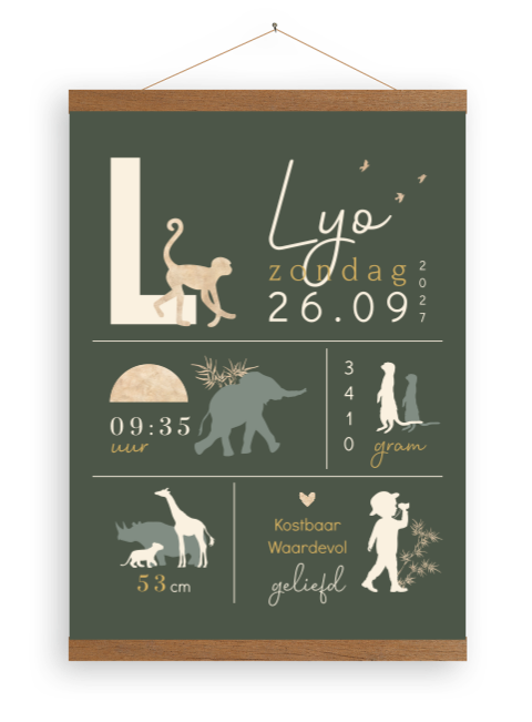 Jungle canvasposter voor een jongen met safari dieren