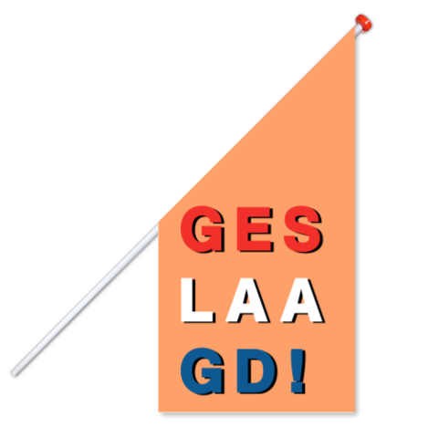 Vrolijke geslaagd vlag oranje met rood, wit, blauw