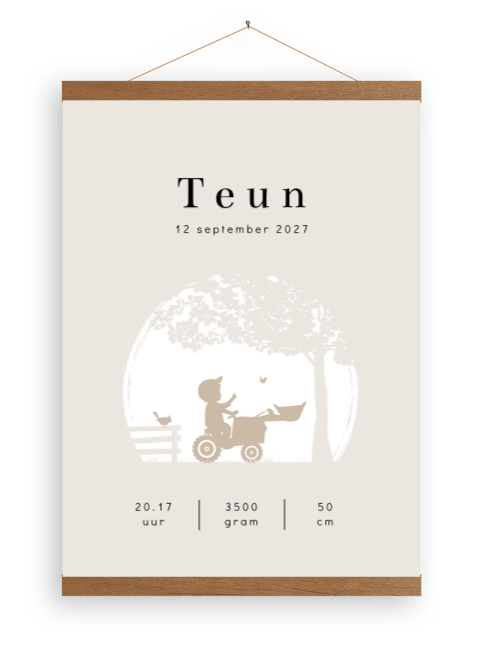 Canvasposter silhouet jongen op trekker