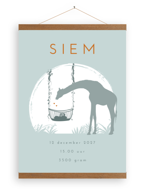 Jungle canvasposter giraffe met baby in hangend wiegje