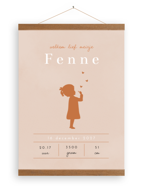 Canvasposter geboorte meisje die hartjes blaast door bellenblaas