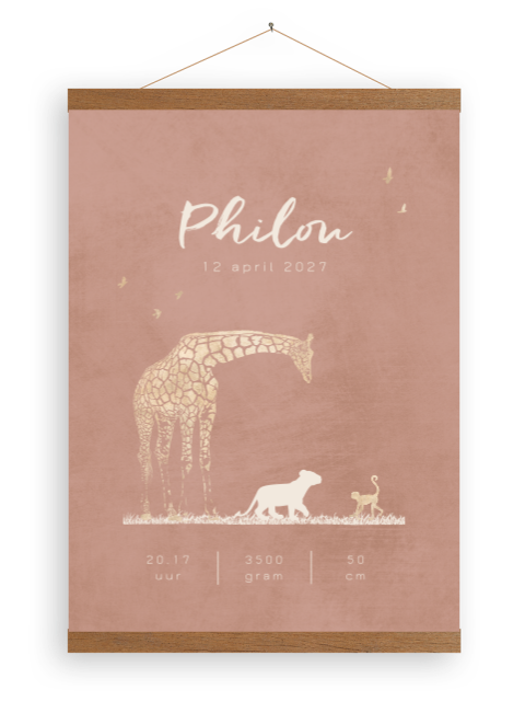 Canvasposter meisje safari dieren