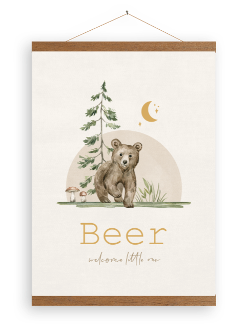Unisex canvasposter met bos, beer en maan