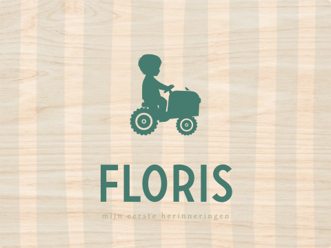 Houten bewaardoos geboorte met jongens silhouet op tractor