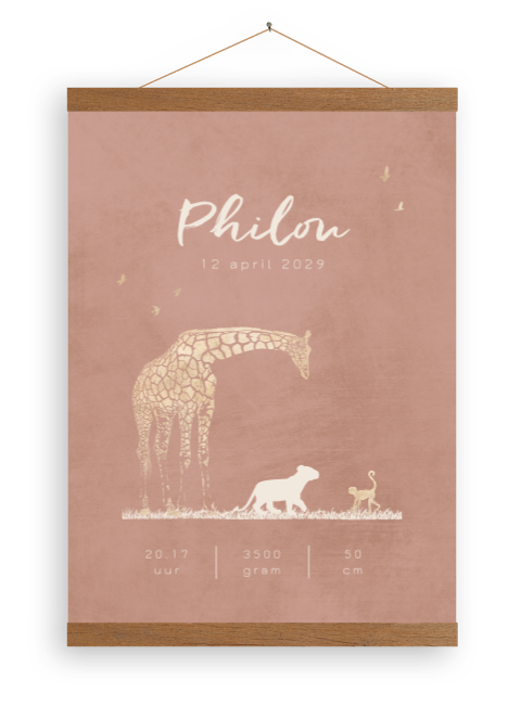 Canvasposter meisje safari dieren