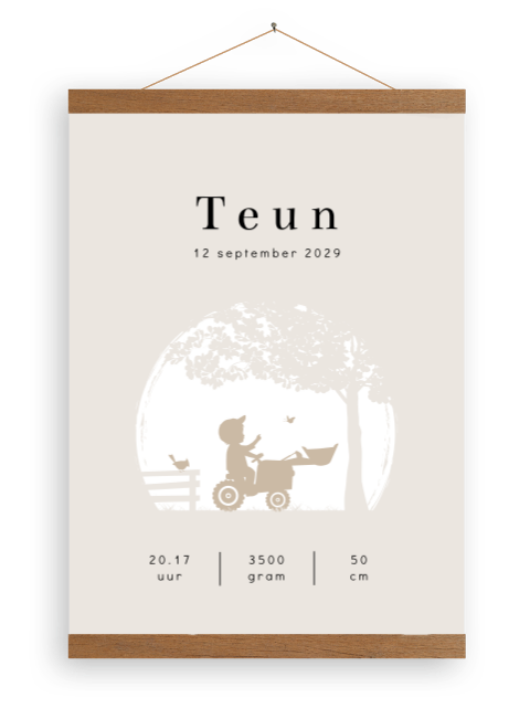 Canvasposter silhouet jongen op trekker