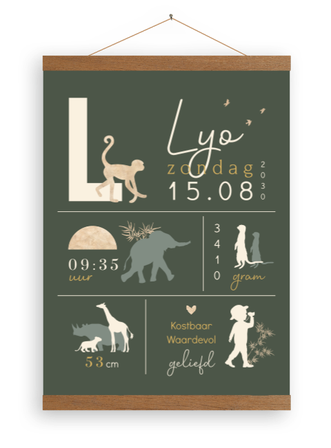 Jungle canvasposter voor een jongen met safari dieren