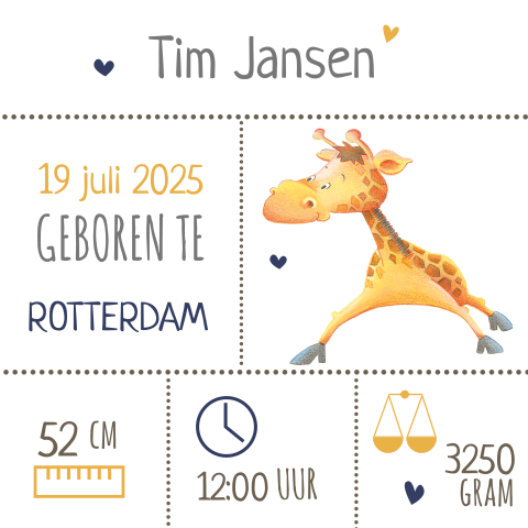Grappig geboortekaartje met giraf