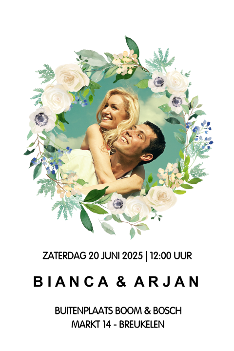 Romantische trouwkaart met rozenkrans