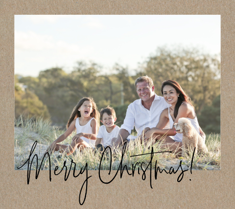 Kraft kerstkaart met foto en leuk lettertype