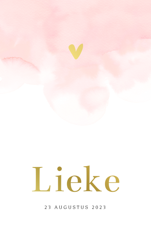 Goudfolie geboortekaart meisje met roze watercolour