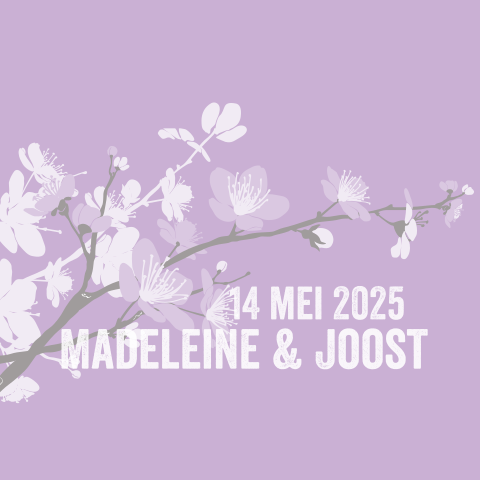Romantische trouwkaart in lila met bloesem