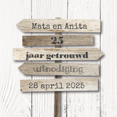 Jubileumkaart met houten wegwijzer