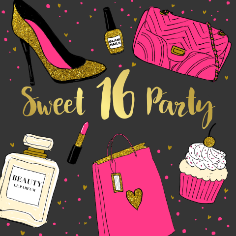 Uitnodiging Sweet 16 fashion goudfolie