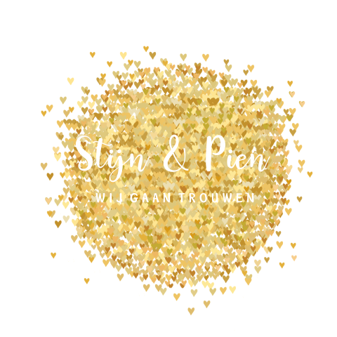 Feestelijke huwelijkskaart met goudkleurige hartjes