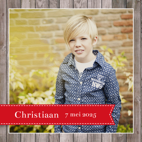 Leuk bedankkaartje met foto op een houten achtergrond