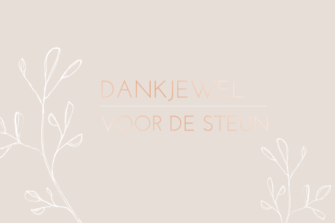 Roségoudfolie bedankkaart met takjes op lichtroze achtergrond