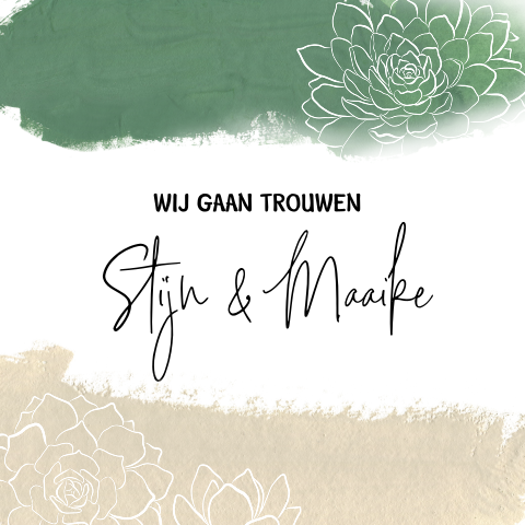 Sfeervolle trouwkaart met bloemen op watercolor