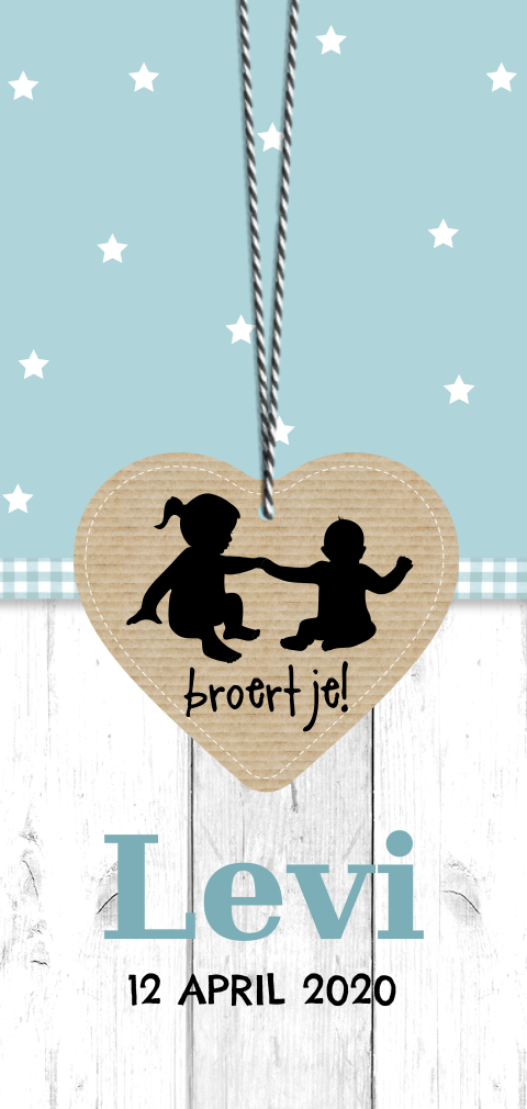 Langwerpig geboortekaartje met broertje en zus in silhouet