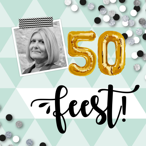 Uitnodiging 50 jaar met confetti en balonnen