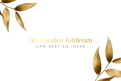 Uitnodiging gouden jubileum met goudfolie en bladeren