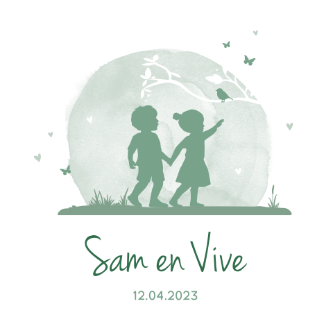 Tweeling geboortekaartje met silhouetjes jongen en meisje
