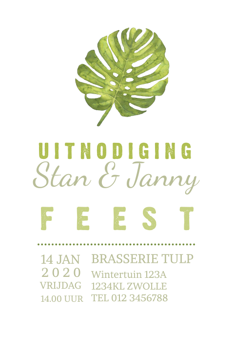 Modern uitnodigingskaartje met groen blad