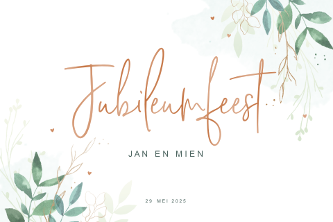 Jubileumkaart met watercolor bladeren en hoogglans