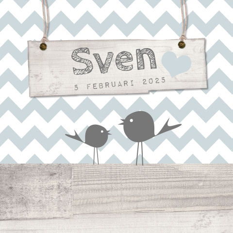 Hip en lief jongens geboortekaartje met chevron en hout