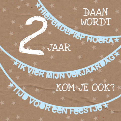 Stoer uitnodigingskaartje 2e verjaardag van jongen met kraft