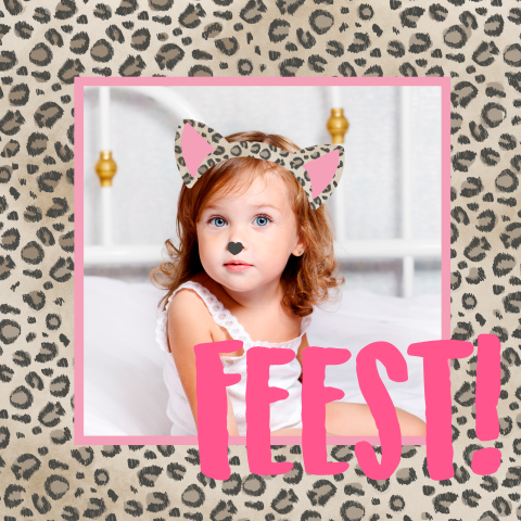 Stoere uitnodiging voor kinderfeestje met panterprint