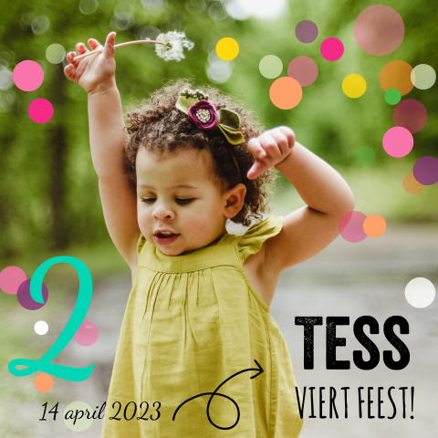 Fotokaart uitnodiging kinderfeestje 2 jaar
