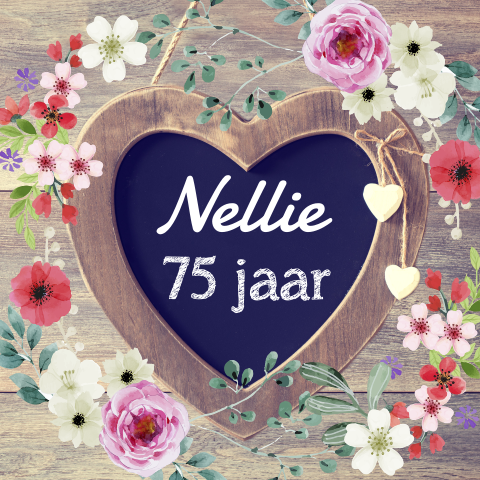 Verjaardaguitnodiging 75 jaar | Hart met bloemen