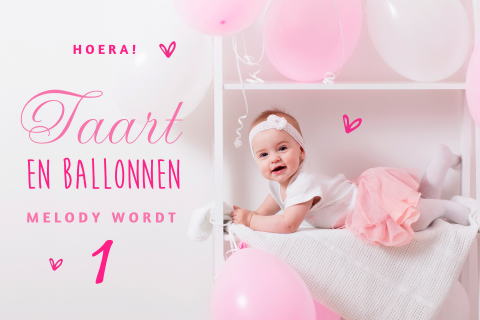 Fotokaartje met roze typografie