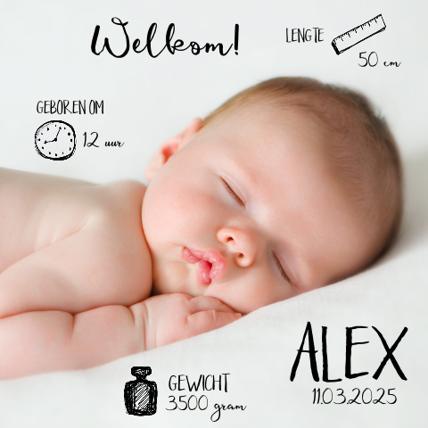 Geboortekaart met grote babyfoto voor jongen
