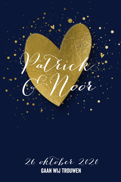 Chique trouwkaart met goudkleurig hart