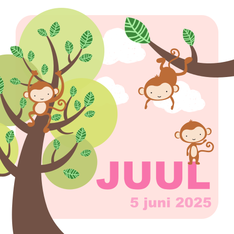 Illustratief geboortekaartje - Apen in boom