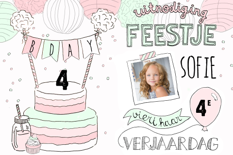 Uitnodiging verjaardagsfeestje kleuter met taart