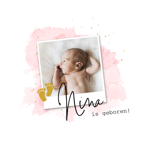 Lief babykaartje meisje met polaroid fotokader