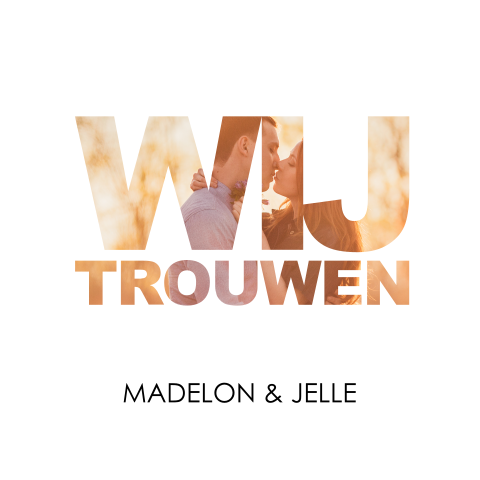 Trouwkaart met foto in letters