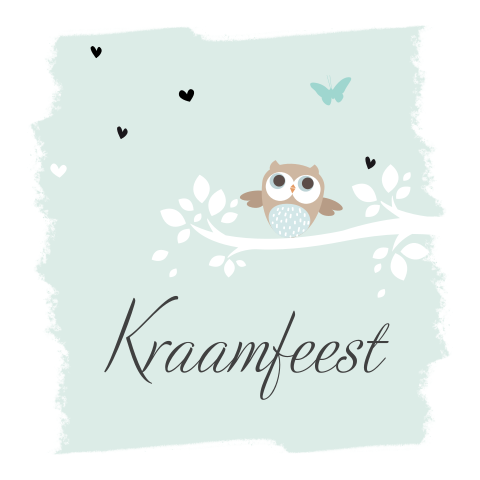 Illustratief kraamfeestkaartje met uil