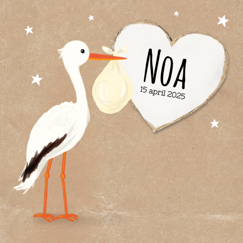 Geboortekaartje jongen - Ooievaar en hart
